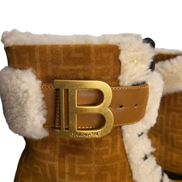 [SOLD] Balmain Ranger Romy Shearling Monogram Combat Boots - Picture 3 of 7